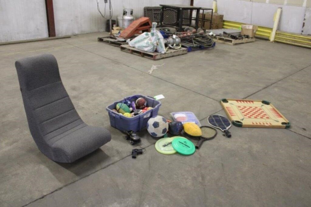 Assorted Rackets/Balls, Game Board, Gaming Chair,