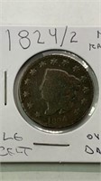1824/2 Large cent 2 over 4 ERROR