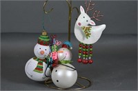 2 Snow Men & 1 Reindeer White Ornaments