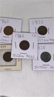 (5) older Indian head pennies