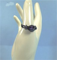 Gorgeous Violet Stoned Ring on Black Steel