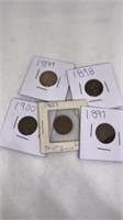 (5) Indian head pennies