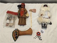 American Indian Lot- Dolls,Tomahawk, Canoe