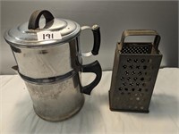 Vintage Percolator Coffee Pot & Vtg. Metal Grater