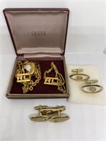 Mix lot of gold toned cufflinks, tie accessories,