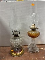 Vintage Goofus glass oil lamp and other