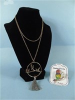 Parrot Broach & Bird Necklace