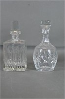 2 Clear Glass Decanters w/Married Stoppers