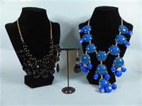 Black/Blue-Bead Necklace & Earrings