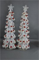 2 Glittery Tall White Metal Christmas Trees