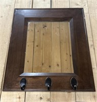 15" x 13" Wooden Deco Mirror with Hanging Hooks