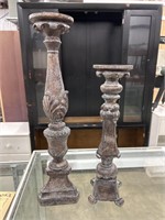 2 Tall Gray Candleholders (20" & 16")