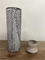 2 Unique Speckled Pottery Pieces 12" and 3"