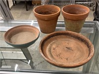4 Pieces Tera Cotta Pottery - 3 Pots, 1 Large