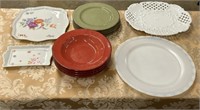 Plates Lot - 4 Red Plates, 4 Green Plates, Milk