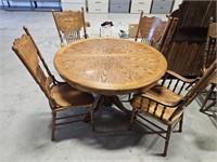 Vintage oak table and 4 press back chairs