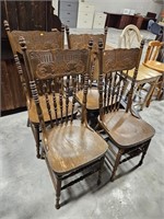 4 antique press back chairs