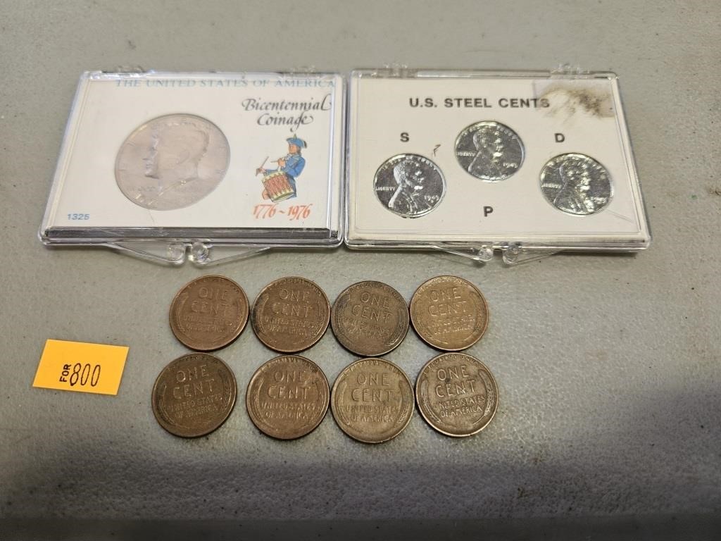 Kennedy half and wheat pennies some steel