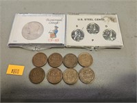 Kennedy half and wheat pennies some steel