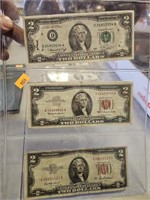 Vintage 2 dollar bills 2 are red seals