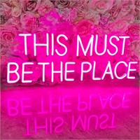 Neon Sign 'This Must Be The Place' 24x9in  Pink