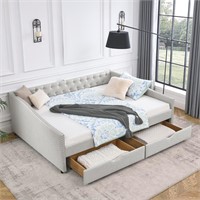 Queen Daybed with Storage Drawers  Beige