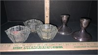 Sterling Weighted Candle Holders, Glass Tea-light