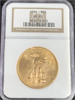 Gold 1924 $20 St Gaudens Double Eagle, MS63 by NGC
