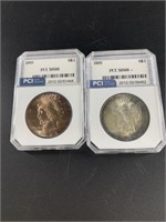 2  1922 Morgan silver dollars MS66+ and MS66 peach