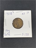 1908 S Indian head penny XF details Woddy obverse