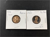 Lot of 2: 1976 Lincoln cent with Repoussé, hunched