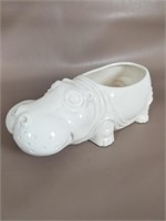 Vtg Hippopotamus Ceramic Planter White Mid