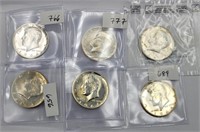 (6) 1964 Kennedy 90% Silver Half Dollars