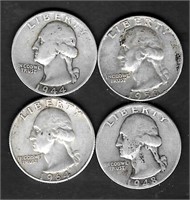 (4) Washington Silver Qtr. Dols., Vars. Yrs./Mints