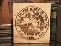Indiana State Seal Maple Engraving By John Bundy