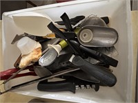 Bin of Mixed Kitchen Utensils