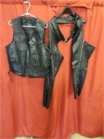 Set of Leather Chaps and Vest - Chaps are 3Ft L,