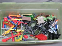 Small Tote of Various Toy Parts Guns Missile Tools