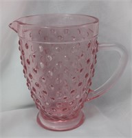 Vintage Pink Flashed Glass Hobnail Pitcher