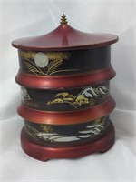 Vintage Black & Red Lacquer Wood Ornate 7 1/2"