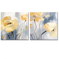 DekHome Elegant Yellow Flowers Canvas Wall Art 2
