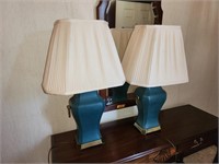 2 Teal Brass Lamps