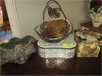 Baskets and misc on table