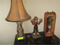 Monkey lamp, candle holder, misc