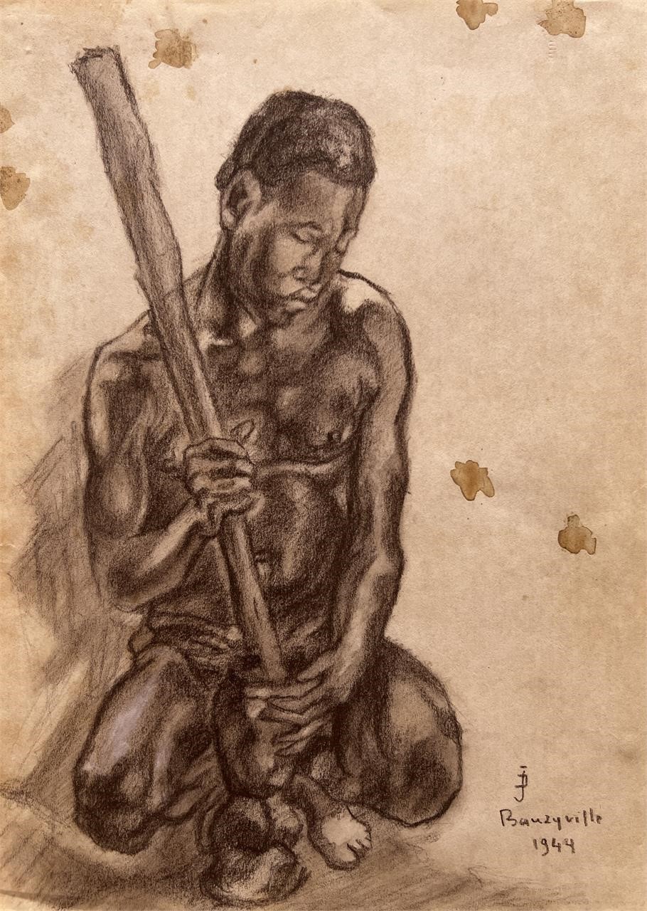 Drawing on paper ,Monogram Portrait of African Man
