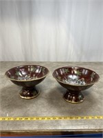 Floral decorative ceramic footed bowls, set of 2