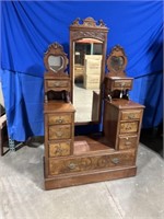 Victorian wood dresser with mirror, dimensions
