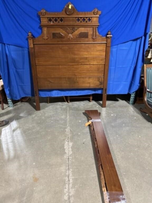 Victorian style wood full size bed frame with