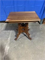 Wood rolling end table, dimensions are 22 x 30