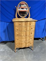 Unique wood dresser on wheels with mirror,